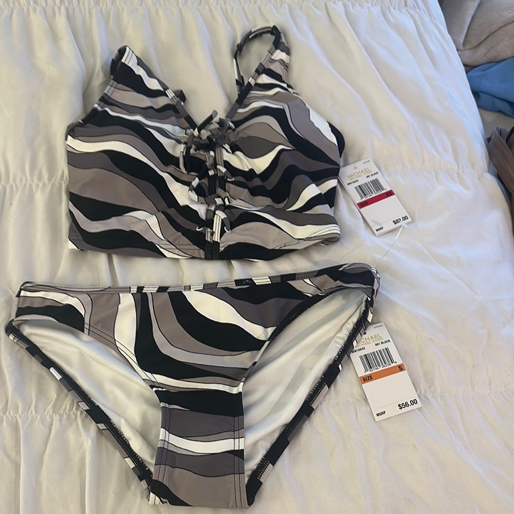 MICHAEL Michael Kors Black and White Zebra Stripe Bikini